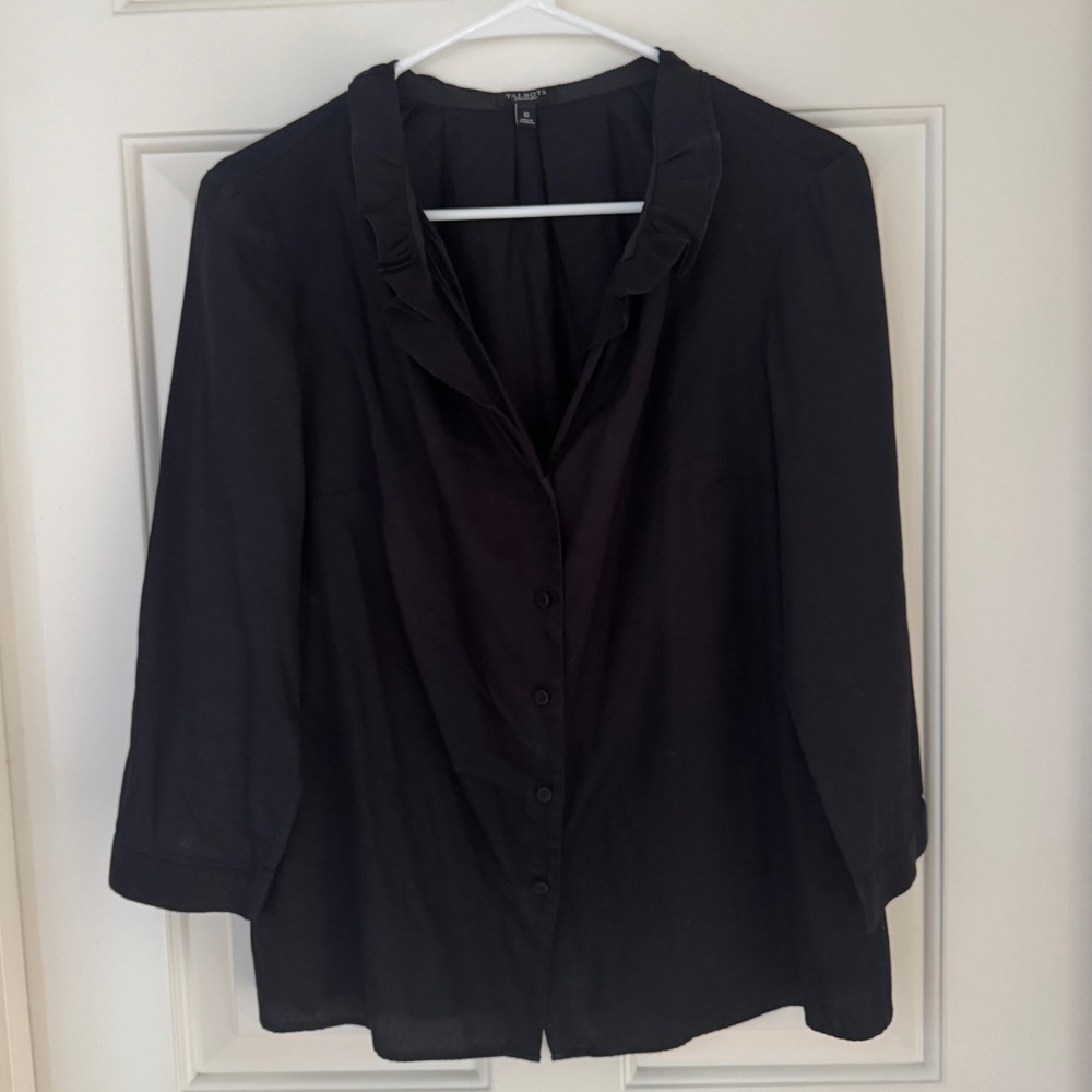 Talbots Black Ruffle Blouse Top - Picture 2 of 9